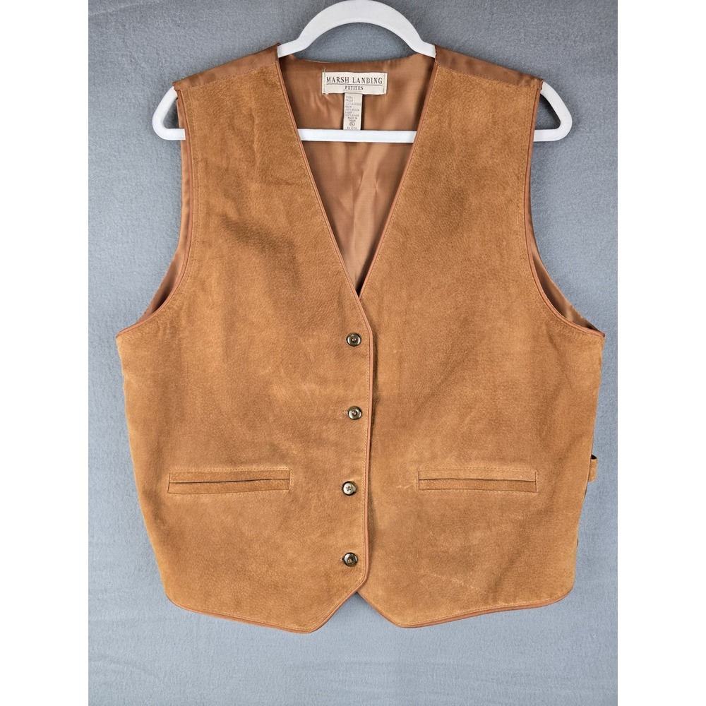 Marsh Landing Vest Womens PL Brown Leather Suede Front Nylon Back Boho Western